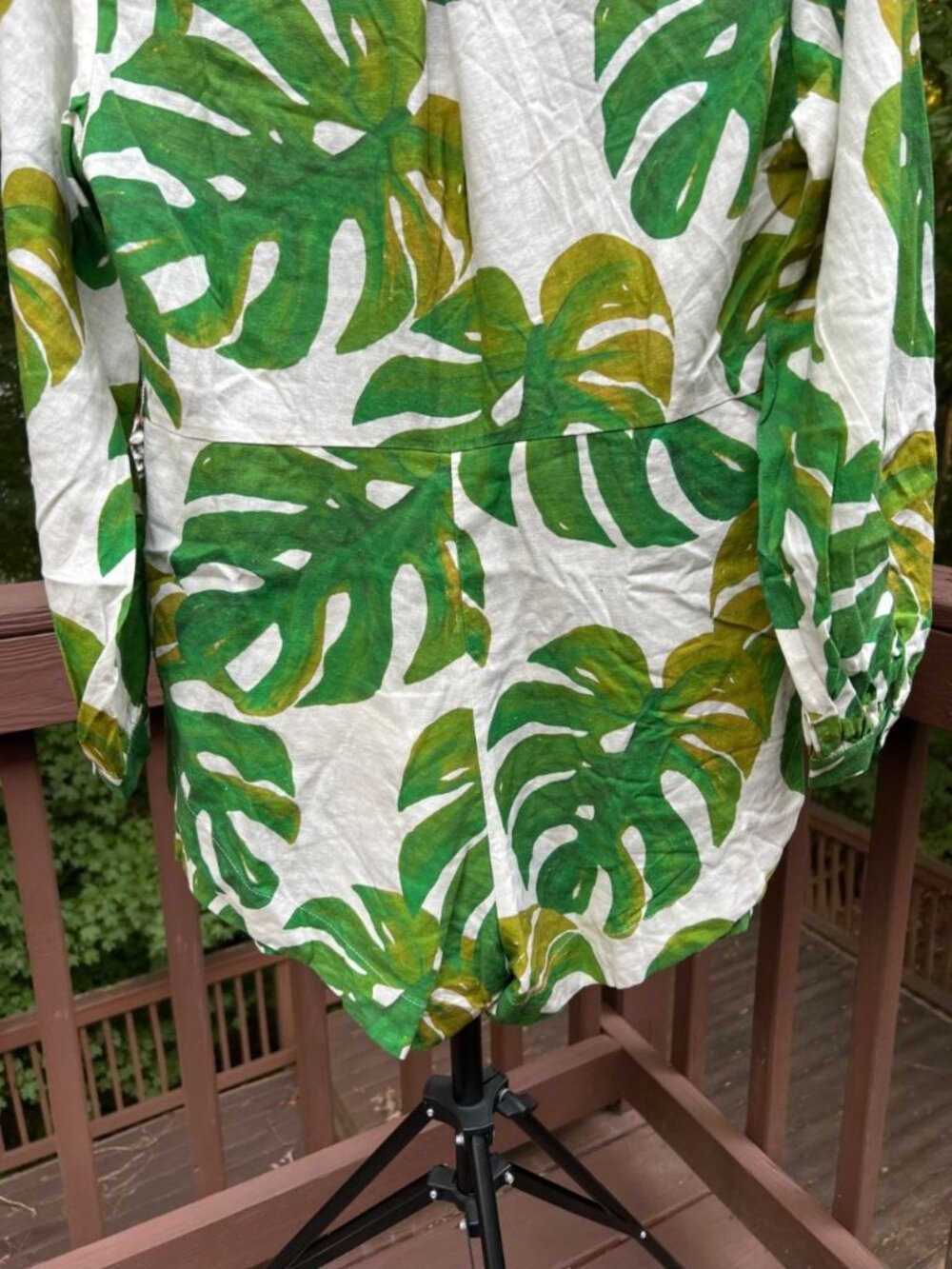 NWOT Farm Rio Linen Blend White Monstera Long Sleeve Romper Size M - Picture 9 of 11